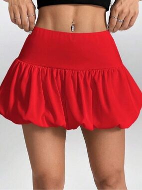 ✨ SHEIN PETITE Red Ruffle Bubble Mini Skirt ❤️🎀 Size S NEW ✨